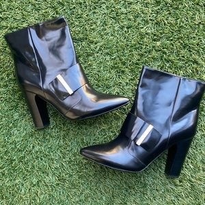 See by Chloe Patent Leather Gold Buckle Boots